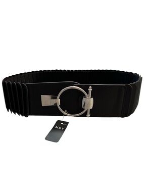 M & Y Faux Leather Stretchy Black with Silver‎ Buckle Belt